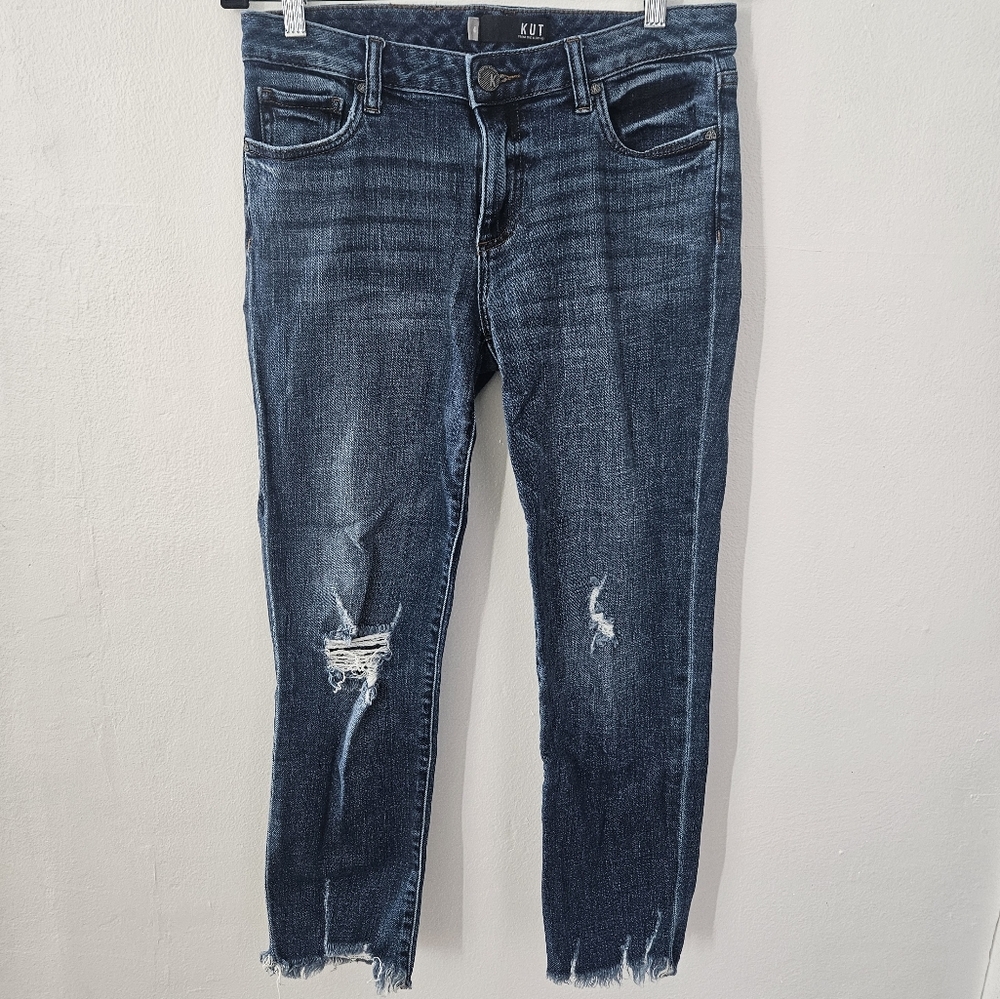 Kut from the Kloth Reese Ankle Straight Leg Distressed Jeans Blue Size 4
